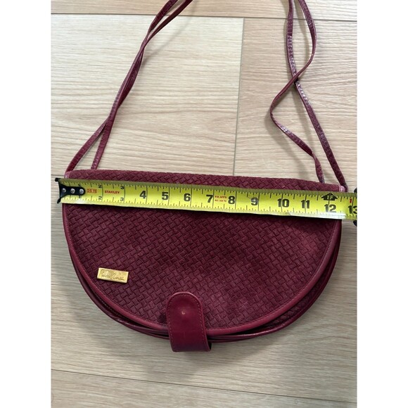 Pierre Cardin Burgundy Wine Leather & Suede Crossbody Bag Vintage Flap Style - Picture 5 of 7